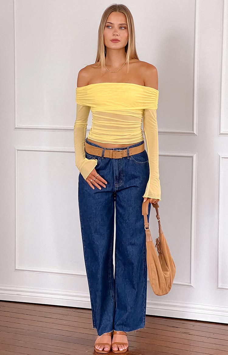 Sky Yellow Mesh Off Shoulder Top