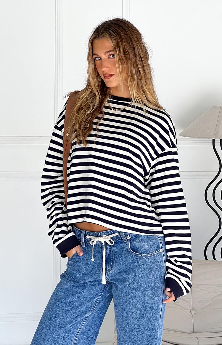 So Breezy Navy Stripe Long Sleeve Top