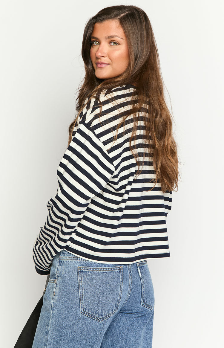 So Breezy Navy Stripe Long Sleeve Top