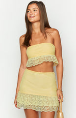 Sparrow Yellow Lace Frill Strapless Crop Top