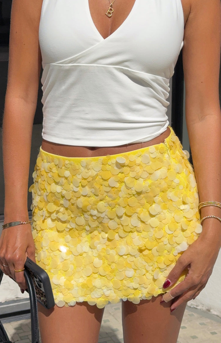 Spritz Yellow Sequin Party Mini Skirt