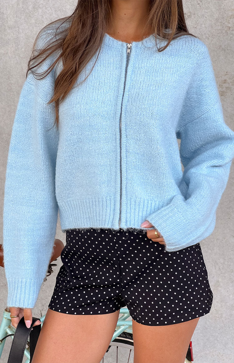 Stacey Light Blue Zip Knit Cardigan