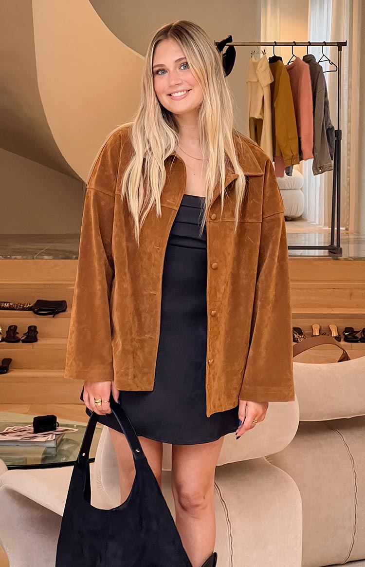 Suki Tan Suede Oversized Jacket