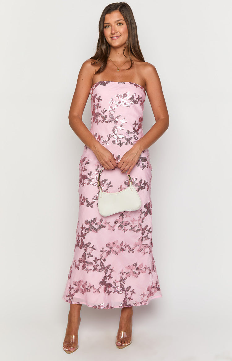 Tari Pink Butterfly Sequin Maxi Dress