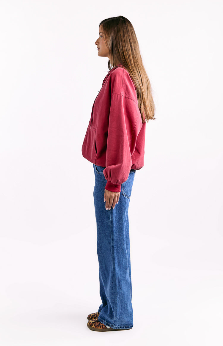 Tate Washed Red Oversized Hooded Jacket