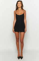 Tayna Black Lace Mesh Mini Dress