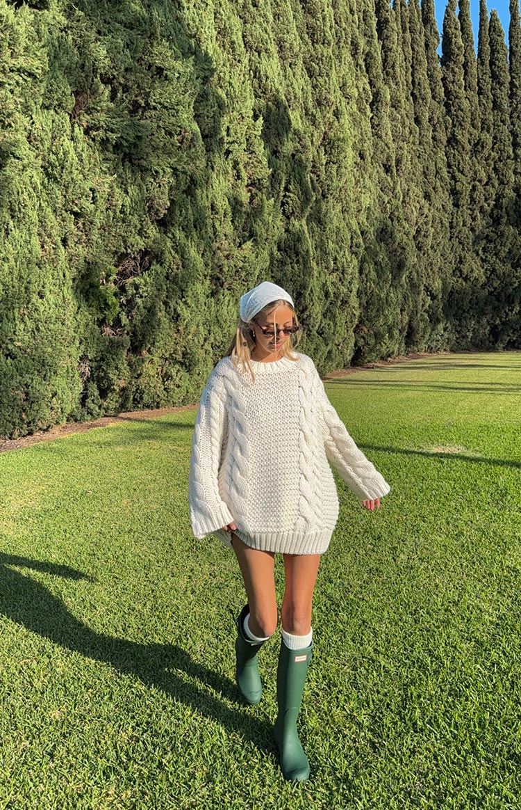 Thursdays Cream Cable Knit Sweater Dress