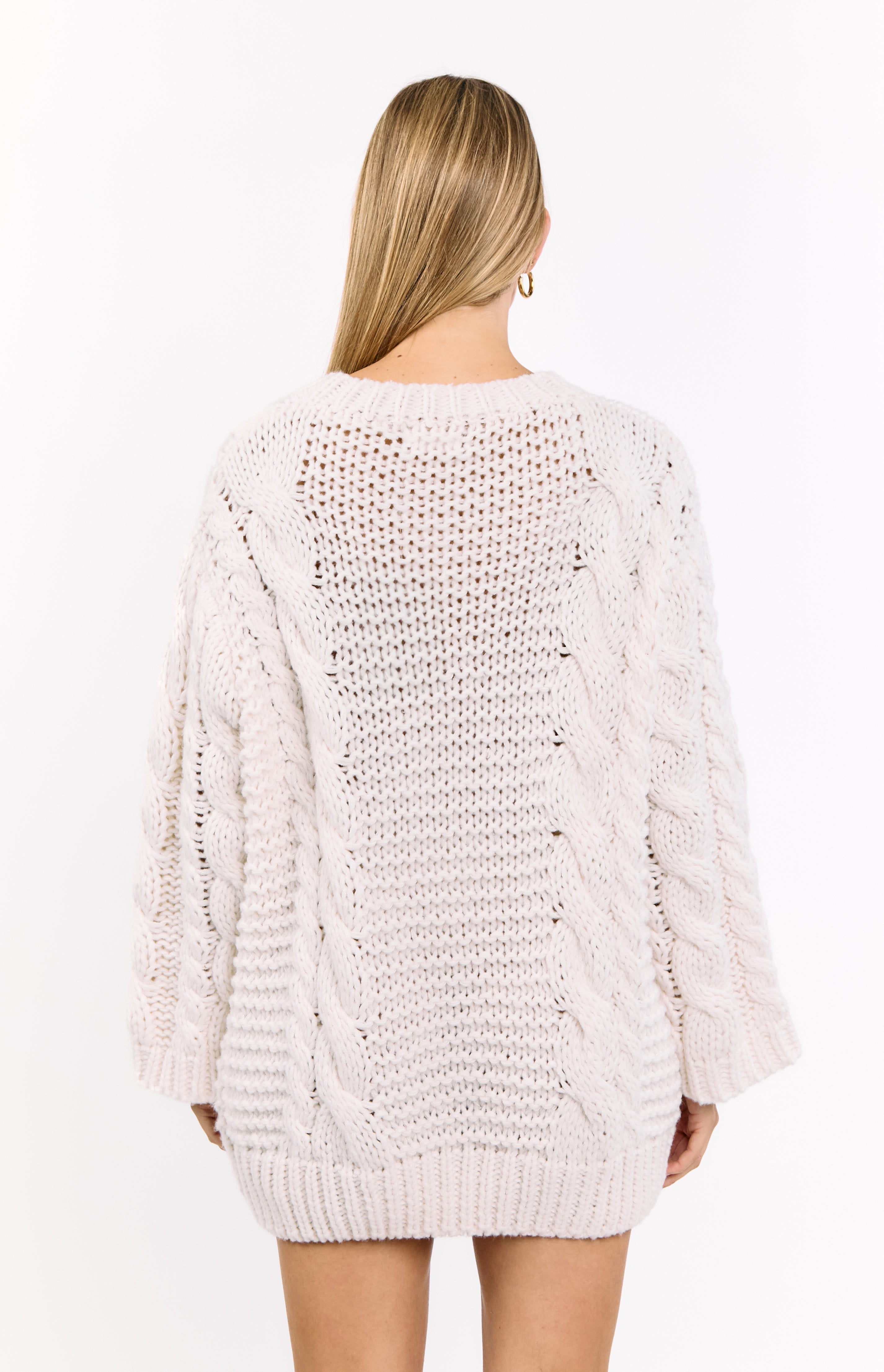 Thursdays Cream Cable Knit Sweater Dress