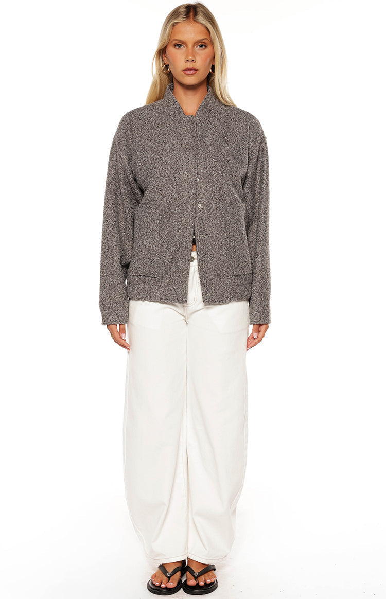 Warren Grey Boucle Button Up Bomber Jacket