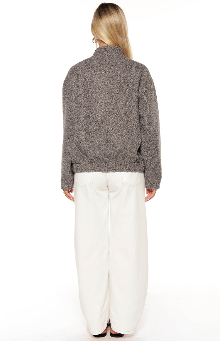 Warren Grey Boucle Button Up Bomber Jacket