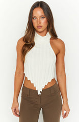 Izi White Knit High Neck Top