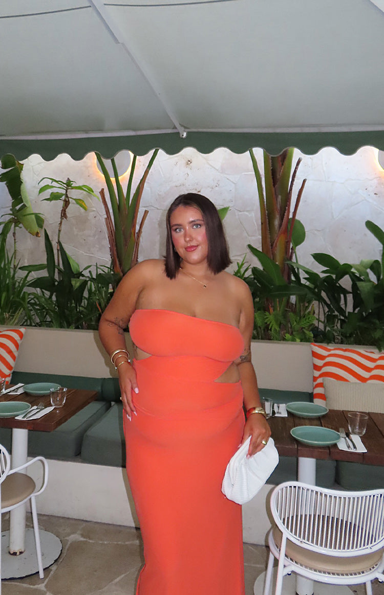 Xela Orange Strapless Maxi Dress