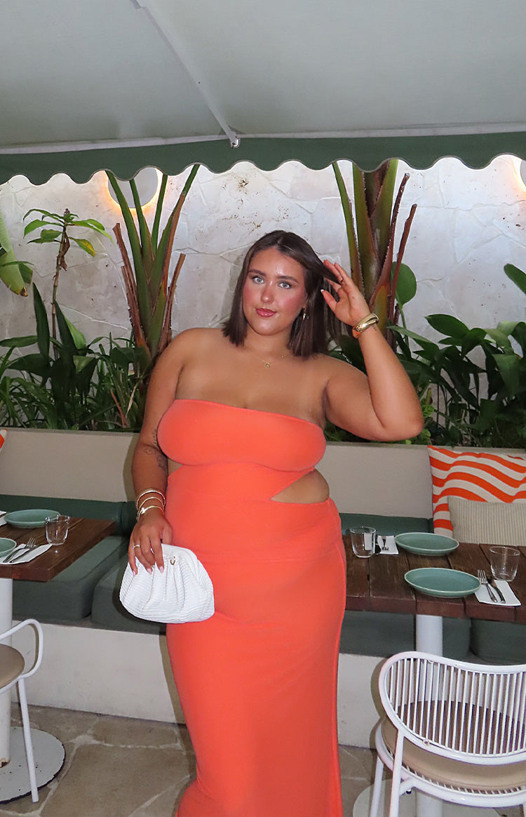 Xela Orange Strapless Maxi Dress