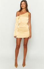 Singer Yellow Satin One Shoulder Mini Dress