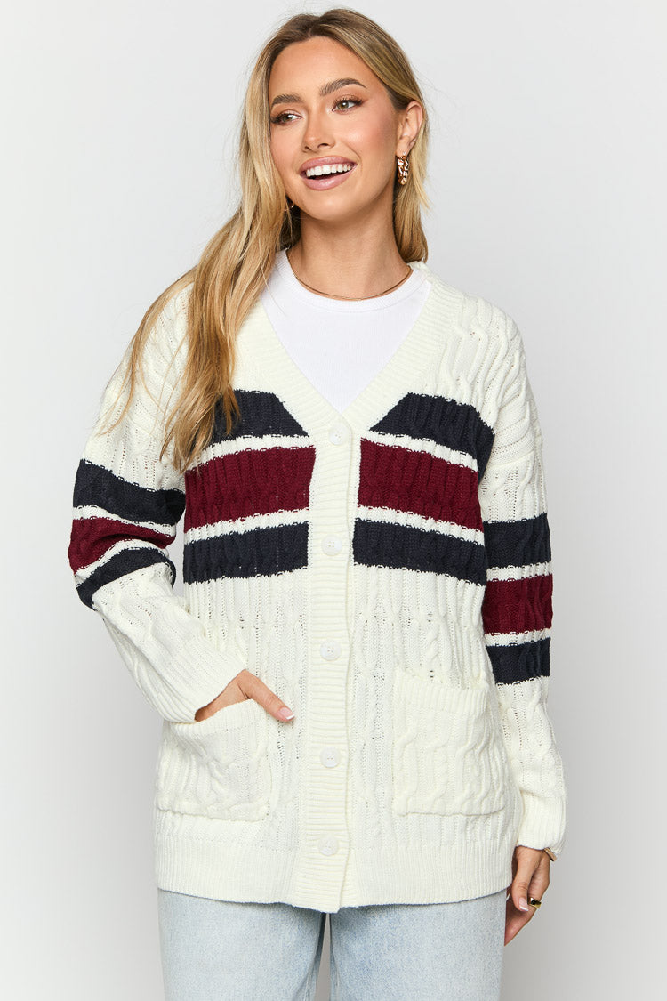 Nikkitta Cream Striped Cardigan